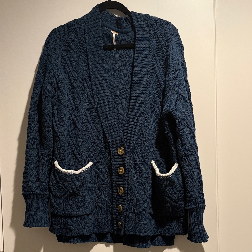 Free People Cable Knit Boyfriend Cardigan Sweater